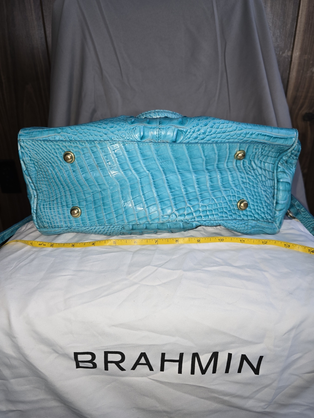 Brahmin Turquoise Croc-Embossed Leather Satchel - Picture 2 of 5